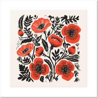 Lino Cut Flowers Posters and Art